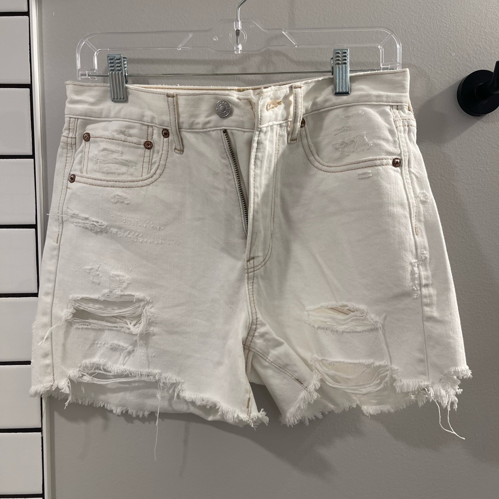 American Eagle Outfitters White Distressed Jean Shorts